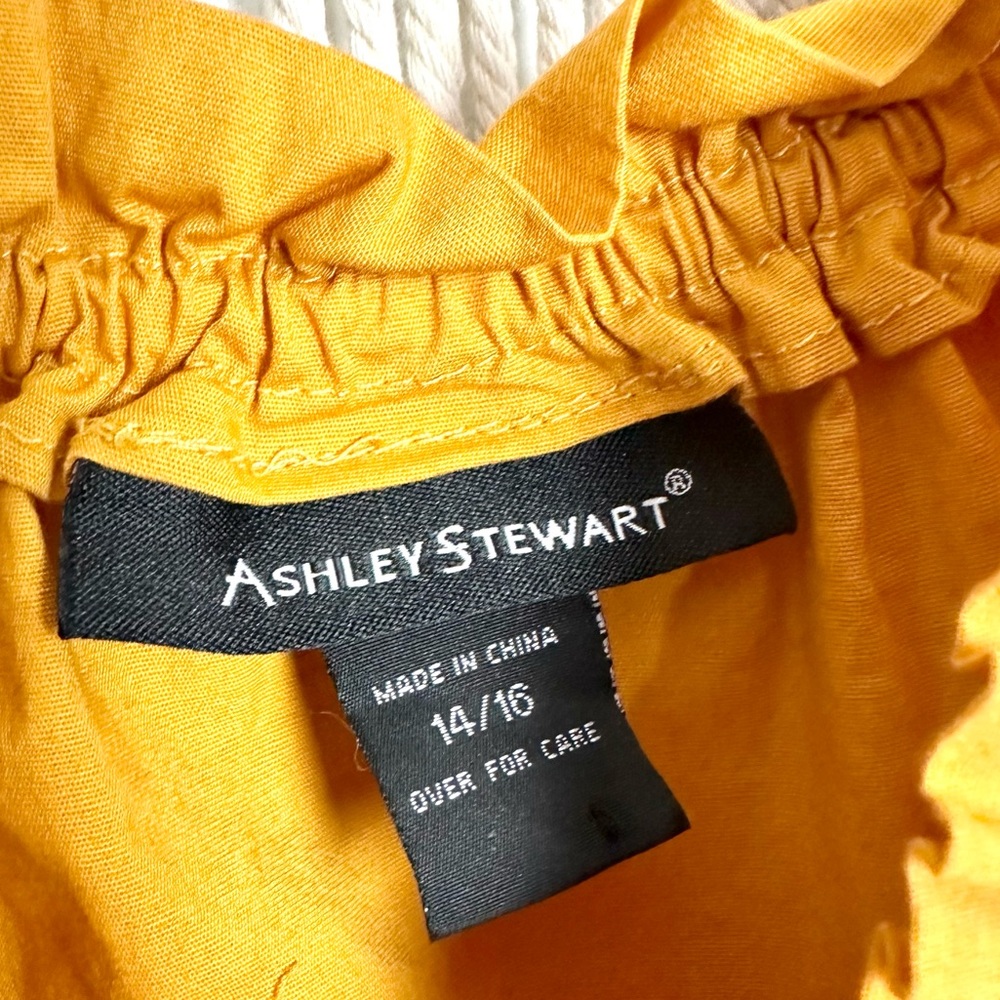 Ashley Stewart Cotton Cinch Waist Off Shoulder Yellow Top Size 14/16 - Picture 5 of 8
